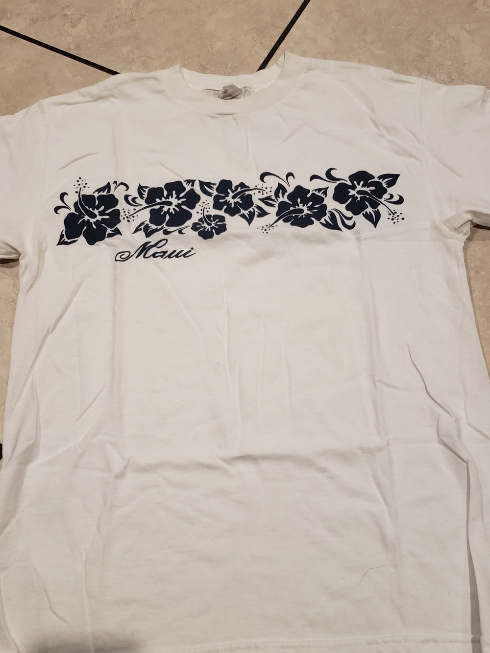 Alstyle White T-Shirt with Navy Floral Chest Print